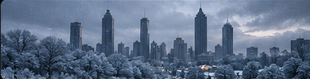 Wintery Atlanta skyline with snow-covered trees